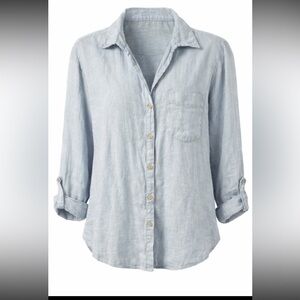 Zara Linen  Light Blue Casual Shirt relaxed roll tab sleeve